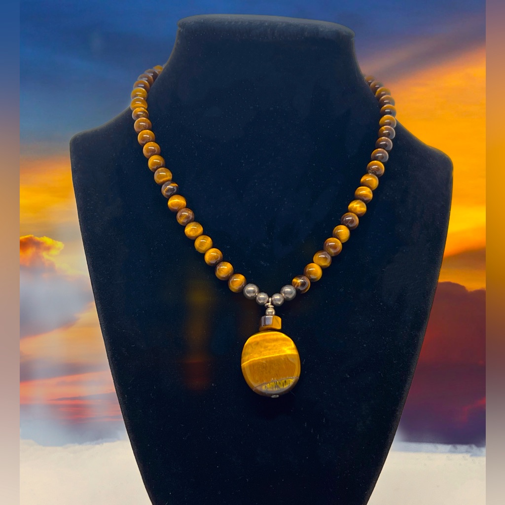Beaded Tiger’s-Eye/Quartz Pendant Necklace